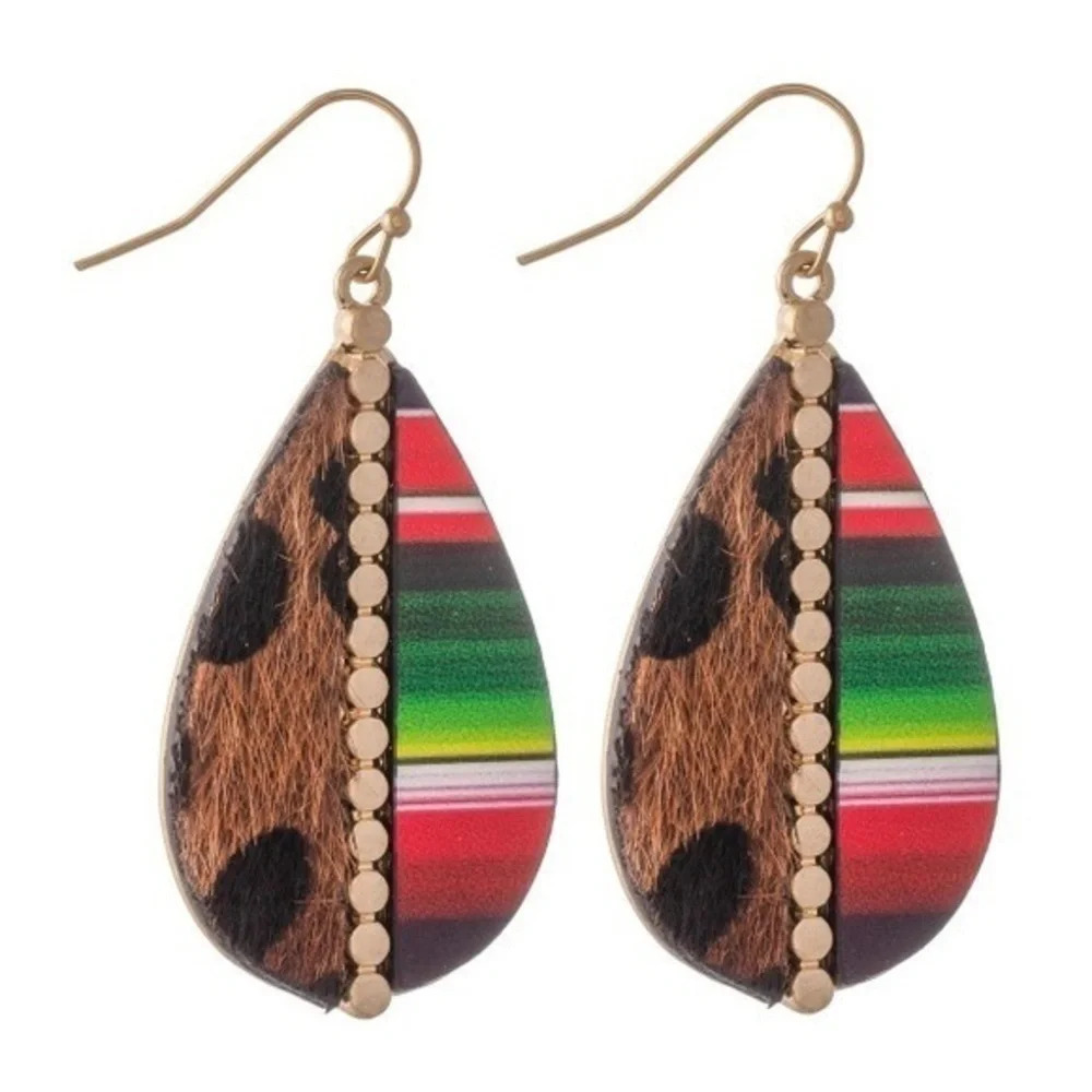 Leopard/Serape Teardrop Earrings in Gold.
